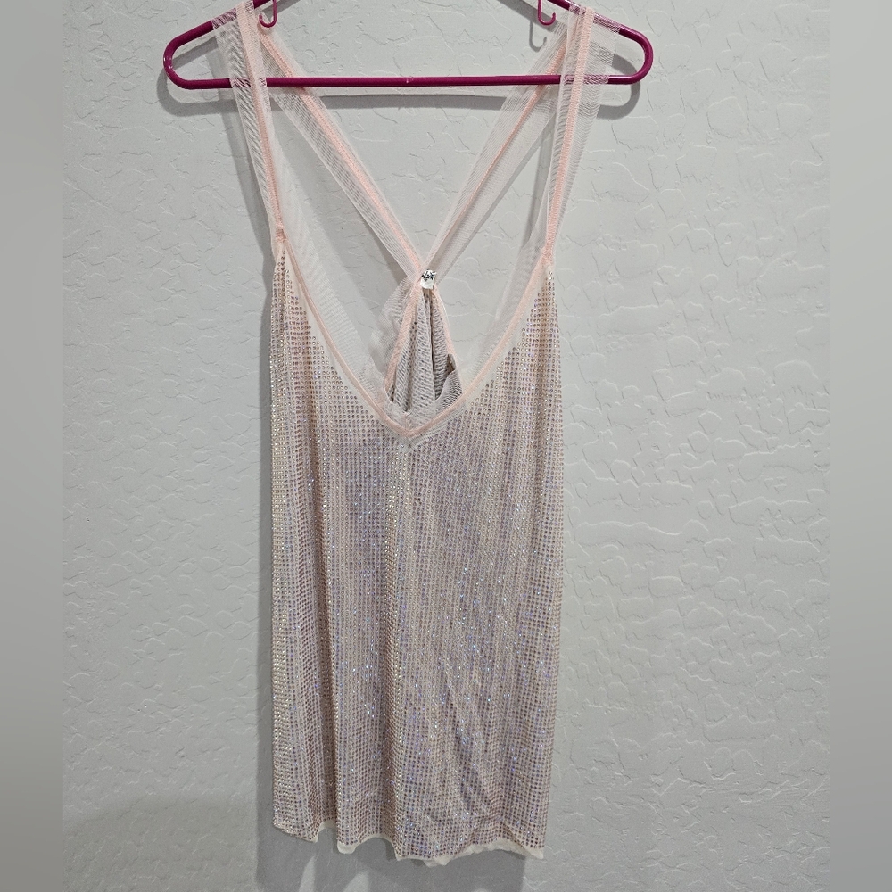 Free People sequin net straps top in light peach Sz M